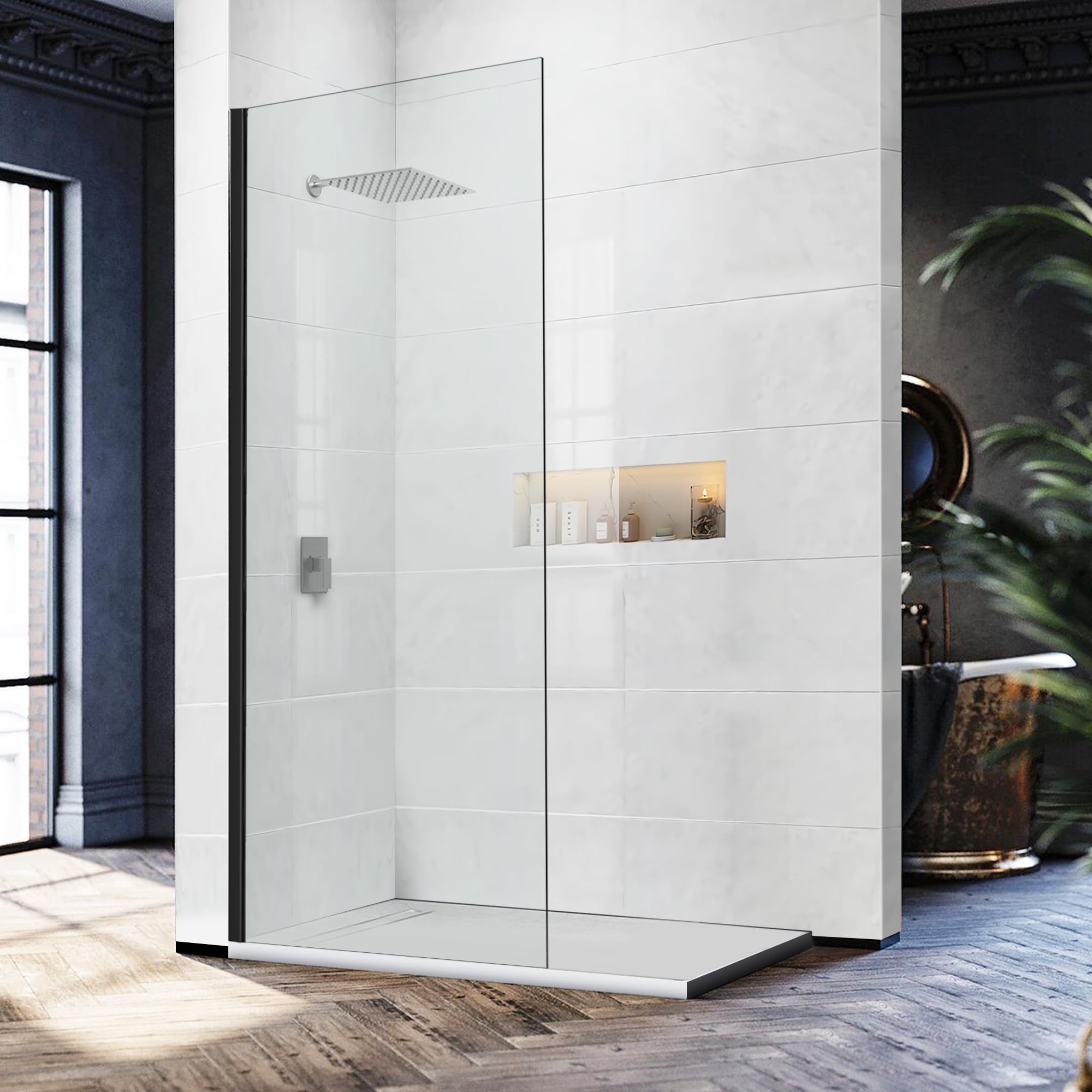 Photo 1 of ***FACTORY SEALED***Shower Door Screen 34"×74" For Bathroom - 5/16"(8mm) Thick Clear Tempered Glass Panel, Fixed Framless Water Resistant Shower Door, Matte Black