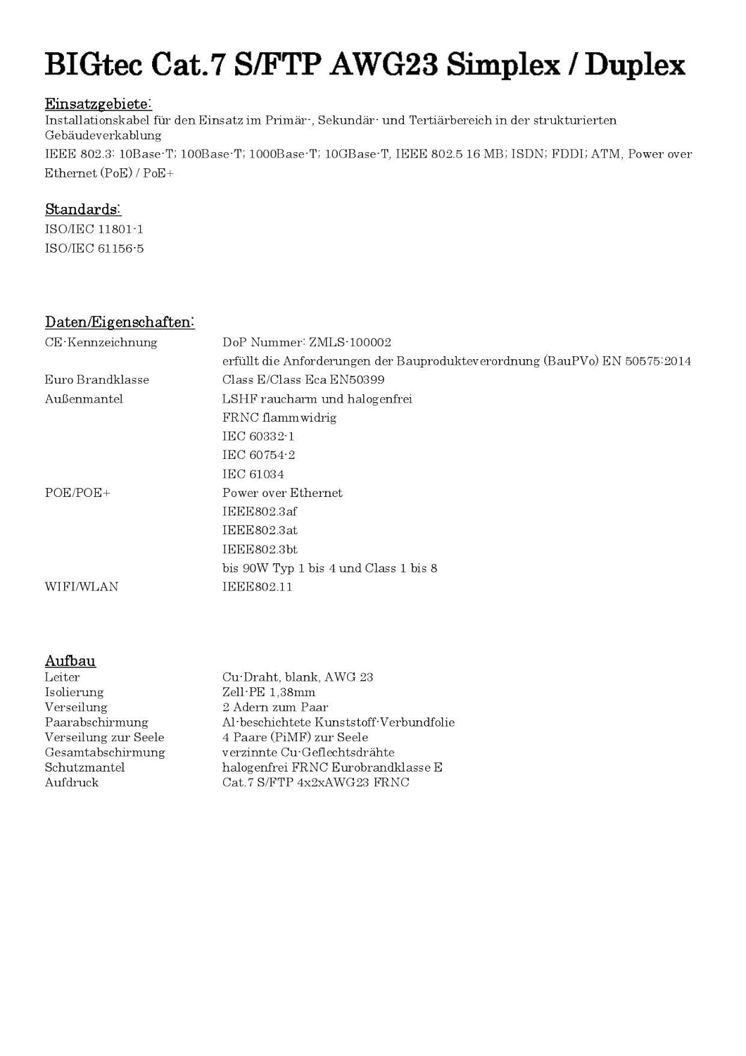 Kabel Anschlusse Bigtec 30m Cat 7 Verlegekabel Netzwerkkabel Lan