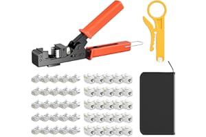 iwillink 90° Angled Speed Termination Keystone Tool for RJ45 Keystone Jack Degree, Ethernet Punch Down Tool Kit with 25-Pack CAT6 Keystone Jacks, 25-Pack RJ45 Connectors and One Wire Stripper