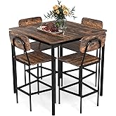 NAFORT Dining Table Set with Counter Height Table &amp; 4 Bar Stools, 5-Piece Bar Table and Chairs with Footrest &amp; Back Support, Space-Saving Dinette Set for Pub, Kitchen &amp;Dining Room, Restaurant