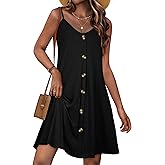 JOELLYUS Summer Dresses for Women Spaghetti Strap Button Down Casual Sundress Beach Cover Up Dress with Pockets