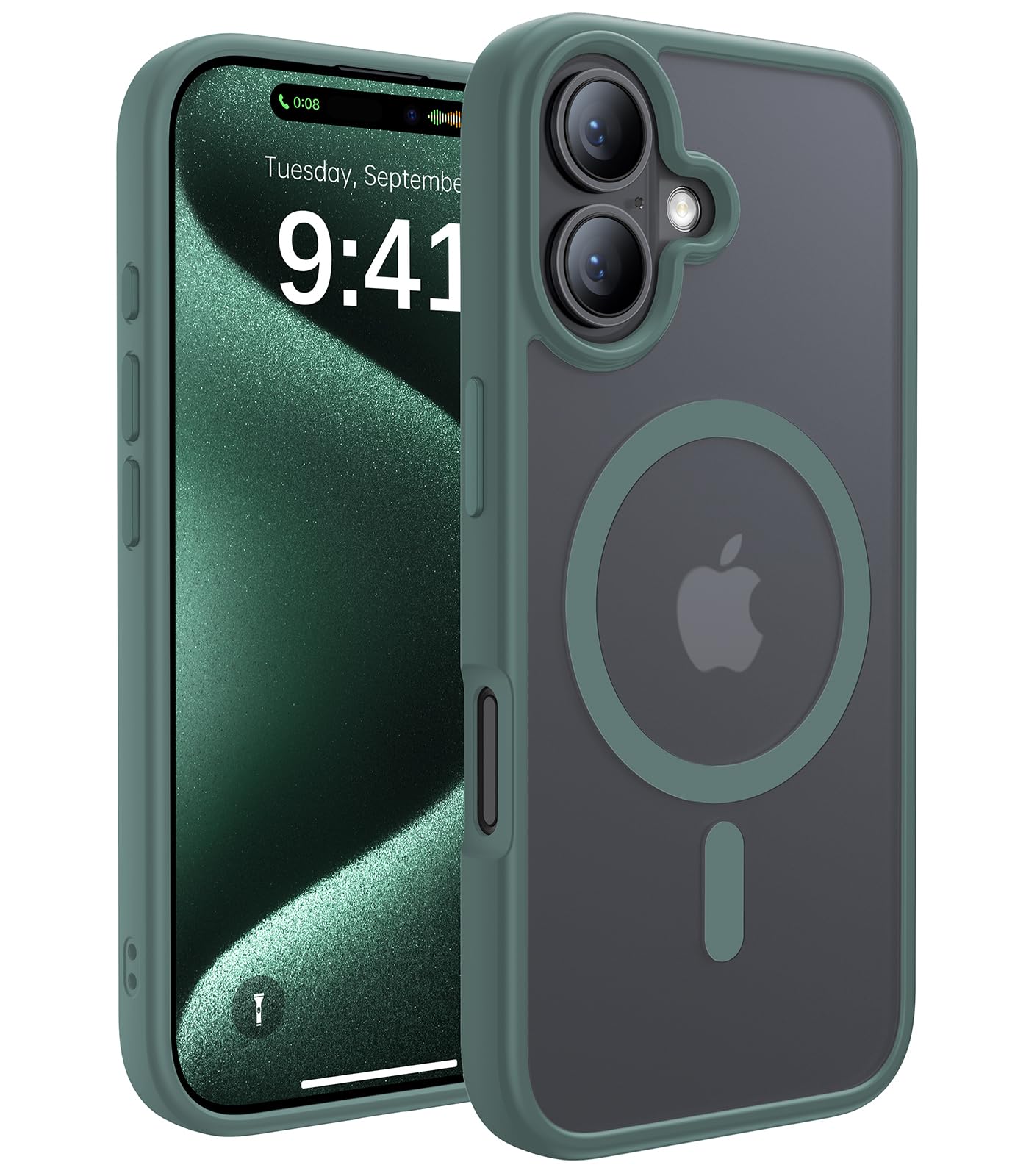CAHEJILU Magnetic for iPhone 16 Case,[Compatible with MagSafe][Military Grade Drop Protection] Anti-Fingerprint Translucent Matte Shockproof Protective Case for iPhone 16 Phone Case 6.1",Night Green