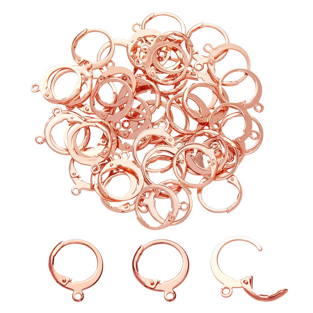 UNICRAFTALE 50pcs Rose Gold Leverback Earring 304 Stainless Steel Leverback Earring Findings with 1.4mm Loop Lever Back Hoop Earring for Women Earring Making 16x11.5x2mm, Pin 0.7x0.9mm