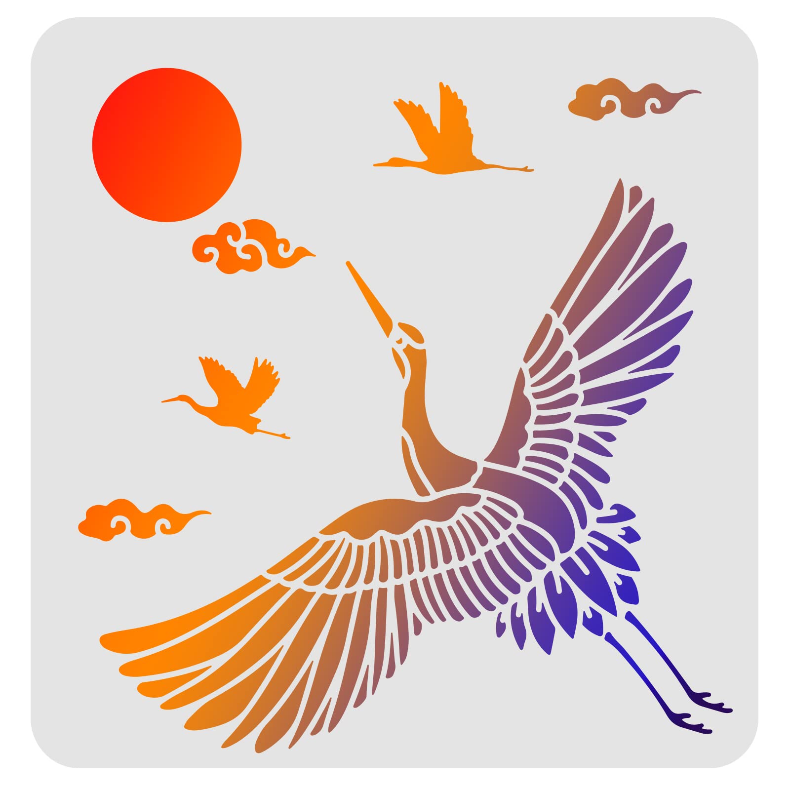 FINGERINSPIRE Crane Drawing Painting Stencils - Auspicious Clouds Designs, 30x30cm Plastic Stencils for Wall, Floor, Wood & Fabric