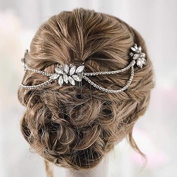 Amazon Com Unicra Crystal Wedding Hair Comb Chain Bridal Silver