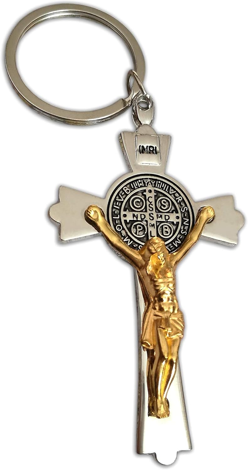 Eillwin Jesus Gold/Silver Color Crucifix Keyring Holy Cross Beautiful Christian Keychain, Silver-color, Gold Color, 75mm x 45mm - Image 5