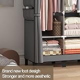 LOEFME Canvas Wardrobe 172x130x45cm, Grey, 2 Hanging Rails & 18 Bags view 4