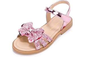 PANDANINJIA Girls Sandals, Open Toe Cute Bow Princess Girls Flats, Sparkly Summer Dress Shoes Sandals for Toddler/Little Kid/Big Kid