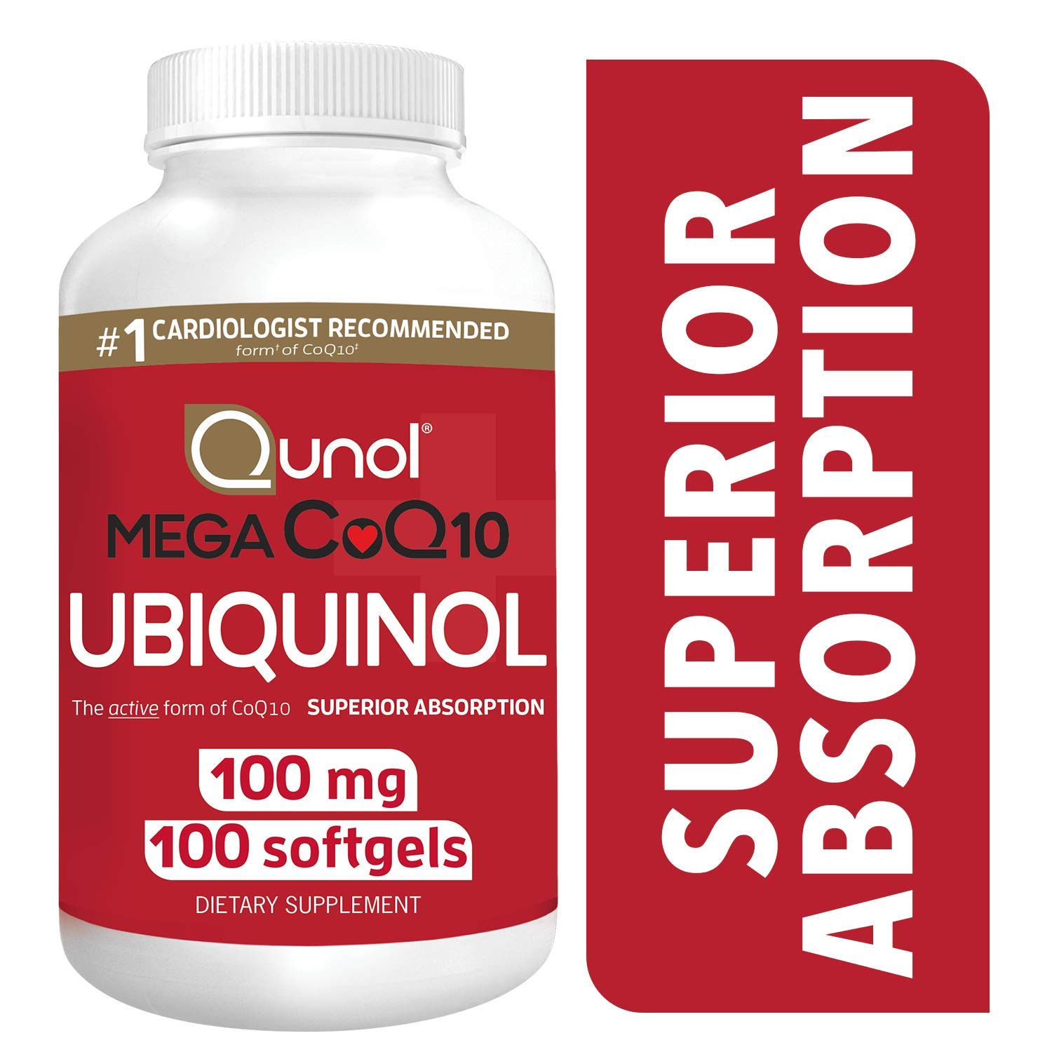 Qunol Mega Ubiquinol 100mg CoQ10, Superior Absorption, 100 Count (Pack