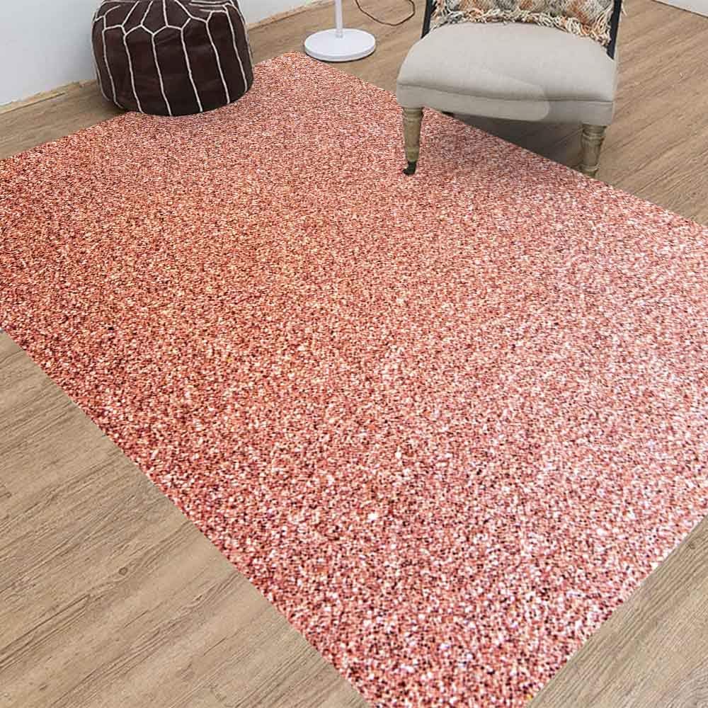 Doocilsh 5X7 Modern Area Rug, Rose Gold Sparkle Glitter