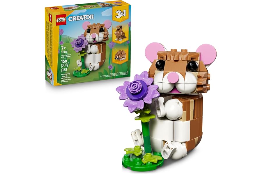 LEGO Creator 3 in 1 Cute Hamster with a Flower Building Toy for Girls & Boys, Ages 7+ - Kids Build a Hamster, Hedgehog or Eagle Animal Figure - Gift Idea for Birthdays - 31376