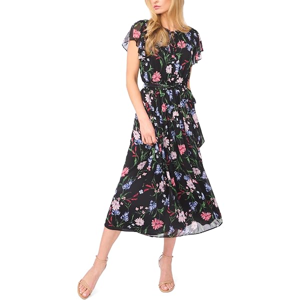 knee length dresses for ladies Polka Dot Flutter Sleeve Midi Dress – Inherit Co main image 0