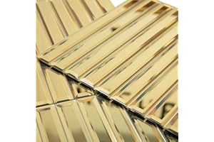 Diflart Mirror Backsplash Tiles for Kitchen, Gold Strip, 12x12 Inch, Beveled Mirror TIile for Bathroom Wall (5 Sheets,5 Sq.ft)