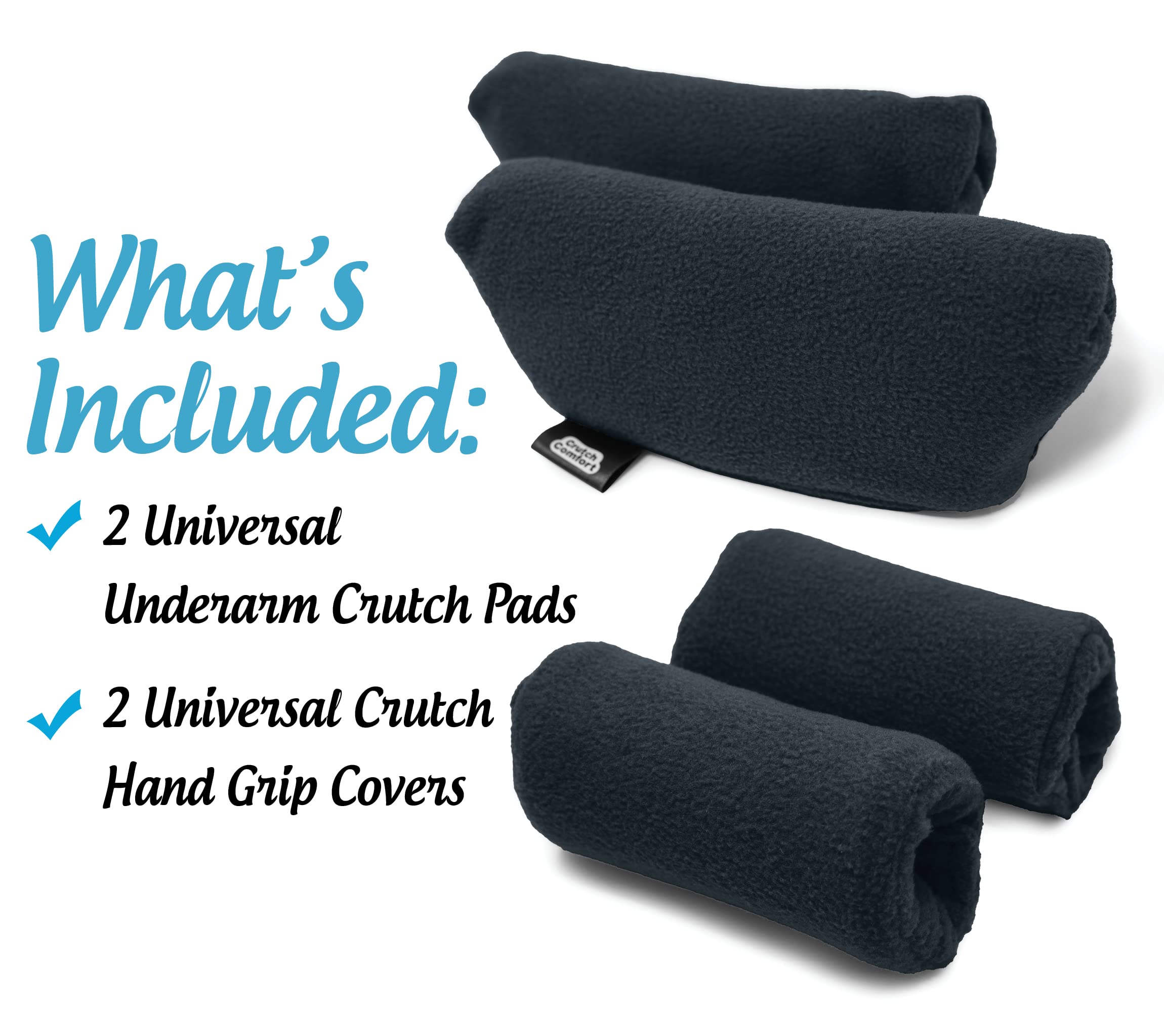 Universal Crutch Underarm Pad and Hand Grip Covers - Luxurious Soft Fleece with Sculpted Memory Foam Cores (Classic Black)