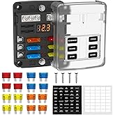 UCkasayfy 6 Way Fuse Box 12V/24V DC ATC/ATO Fuse Block with 16 pcs Fuses LED Display Negative Bus Blade Fuse Panel for Car, B
