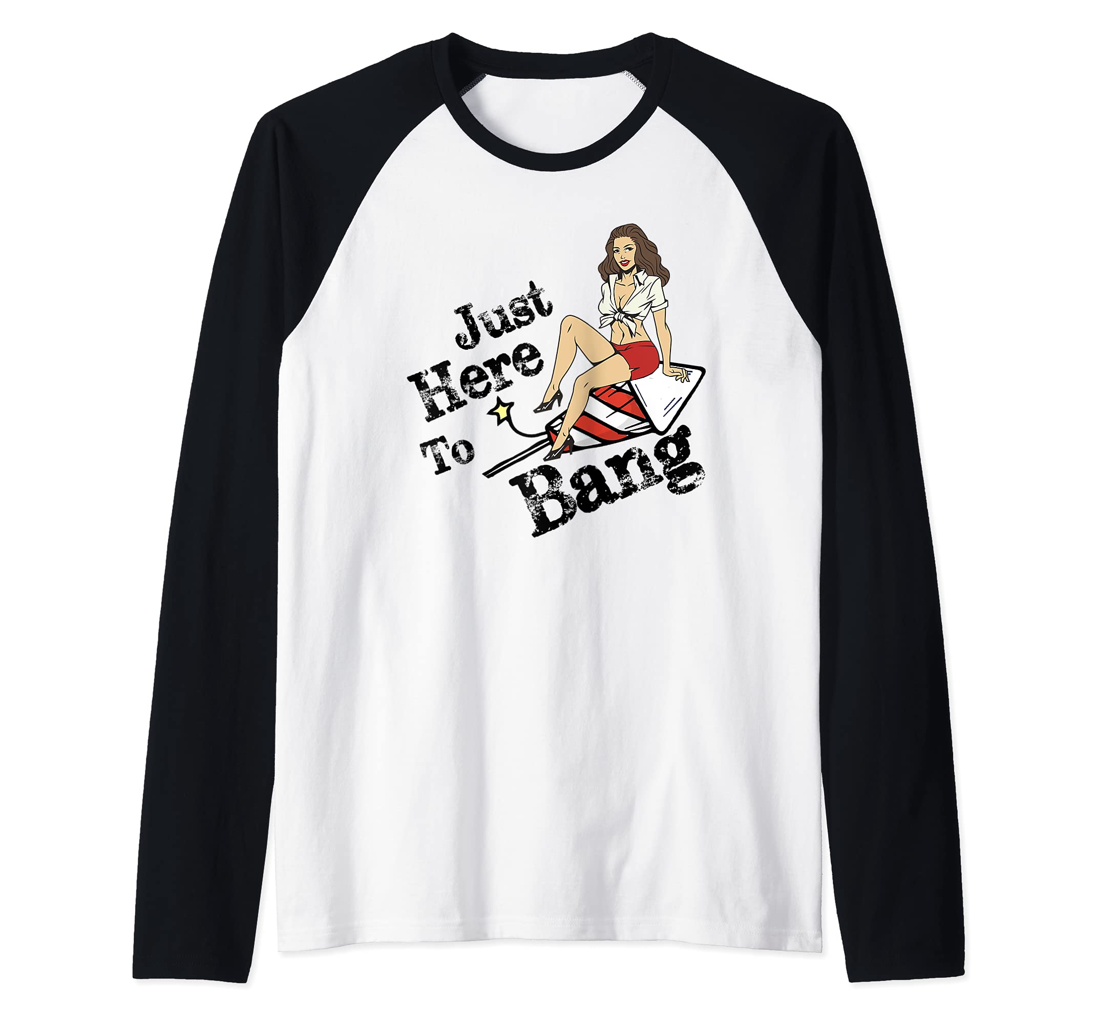 4th Of July Just Here To Bang Firework Raglan Baseball Tee