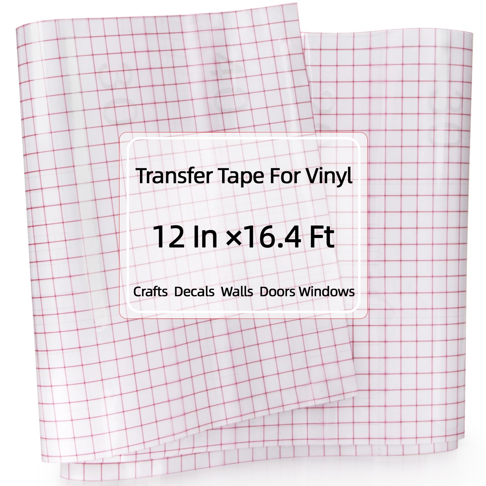 Transfer Tape for Vinyl - Clear Vinyl Transfer Paper Roll, Adhesive Sheet for Permanent Vinyl with Alignment Grid for Crafts,Decals,Walls,Doors,Windows,12 in X 16.4 Ft