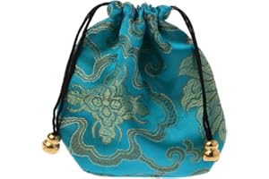 CHIUEAST Premium Silk Drawstring Gift Bags - Traditional Chinese Embroidery Jewelry Organizer With Clear Pockets