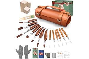 COZYGIFT Wood Carving Tools Kit for Adults & Beginners, 35-Piece Complete Whittling Knives and Gouges with Leather Roll, Cut 