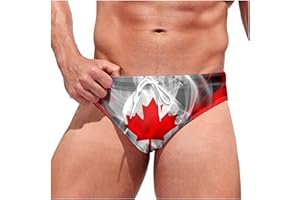 Men's Canada Flag Swim Triangle Briefs Low Waist Bikini with Drawstring Patriotic Canadian Print Swimwear for Men