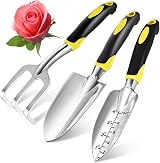 Showvigor Garden Tool Set 3 Piece Aluminum Kit Rake Shovel Trowel Yellow