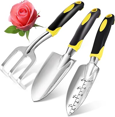 Showvigor Garden Tool Set 3 Piece Aluminum Kit Rake Shovel Trowel Yellow