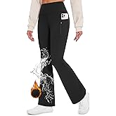 Desol Fleece Lined Hiking Pants Women, Winter High Waist Fleece Flare Pants Waterproof Thermal Snow Pants with Zipper Pockets