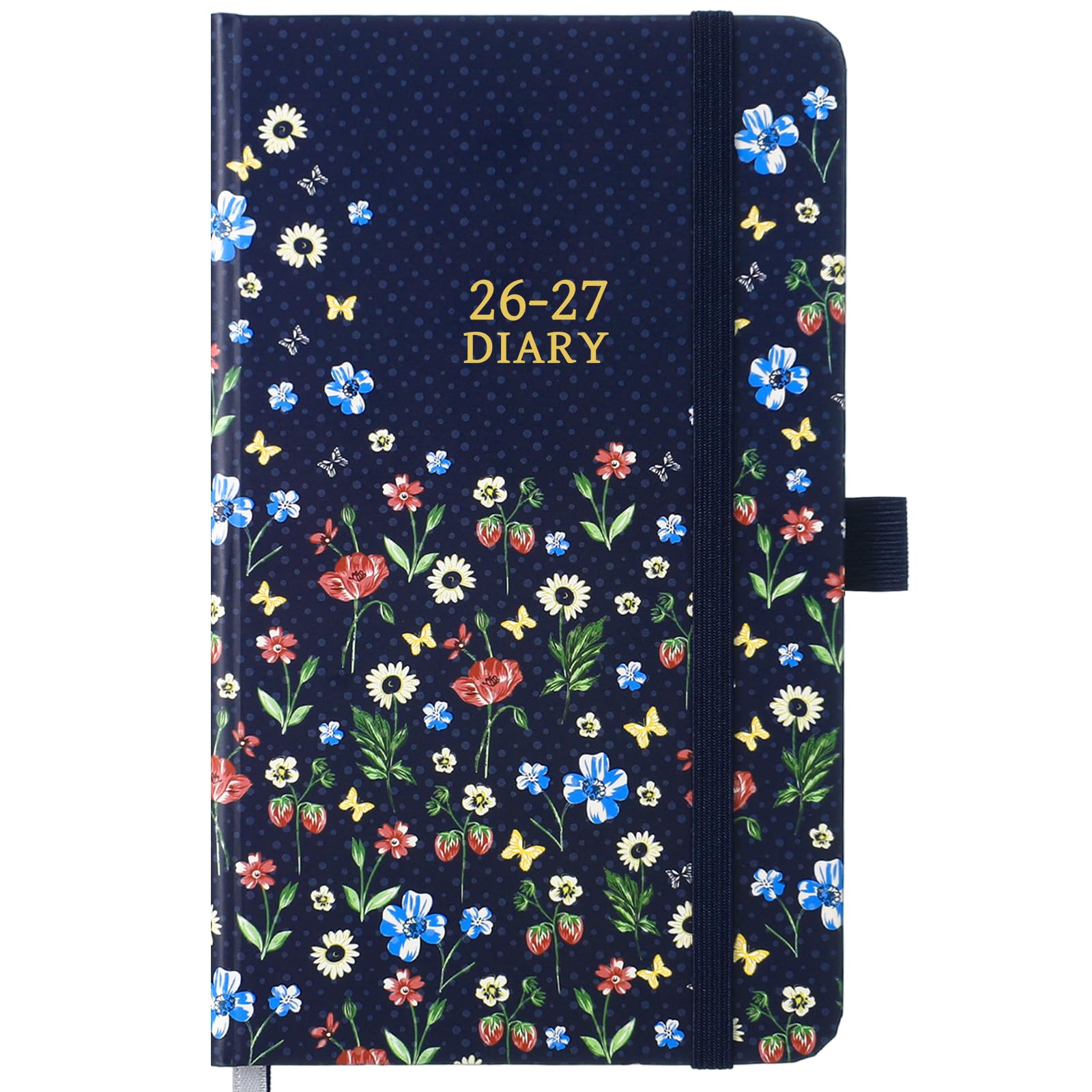 Pocket Diary 2026-2027 - A6 diary 2026 2027 from August 2026 - July 2027, Pocket diary Week to View with Monthly Tabs, Elastic Closure & Back Pocket - Blue