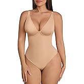 FeelinGirl Shapewear Bodysuits for Women Tummy Control Body Suits Deep V Neck Thong Body Shaper