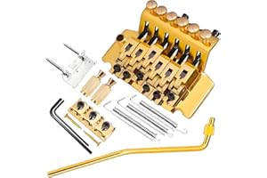 QINHRETUO Double Locking Tremolo Bridge System with Arm - Compatible with Floyd Rose & Strat Replacement| Chrome Upgrade Kit for Electric Guitars (Gold)