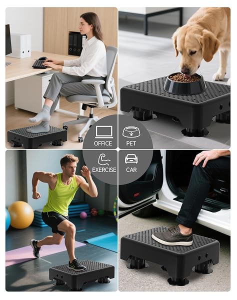 LIFTOZA ADJUSTABLE STEP STOOL FOR ADULTS, BED STEP STOOLS, 600 LBS CAPACITY SAFETY WIDE STEP PLATFORM, INDOOR AND OUTDOOR STEPS FOR SENIORS, NON-SLIP STEPPING STOOL ELDERLY ASSISTANCE, BLACK