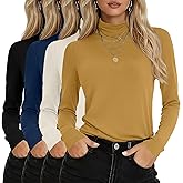 Oakgarden 4 Pack Women's Turtleneck Cotton Long Sleeve Tops Casual Loose Fit Shirts Basic Tunic Trendy Undershirt Tee