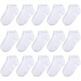 BOOPH 15 Pcs Kids Socks for Boys Girls Half Cushion Low Cut Athletic Ankle Socks