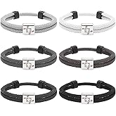 Landical 6 Pack Baseball Braided Cross Bracelets Strand Valentine's Day Gifts for Teen Men Christian Religious Stainless Steel Adjustable Rope Wristband Jesus Sport Jewelry for Team Player Coaches