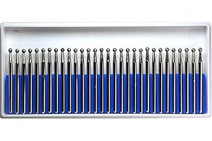 WKSTOOL 30Pcs Ball Spherical Diamond Burrs,2.5mm Head Dia,3/32 inch Shank,Grinding Engraving Sanding Sharpen Deburr Grind Abrasives Rotary Bits for Jewelry Glass Jade Stones Grout Die Iron Steel