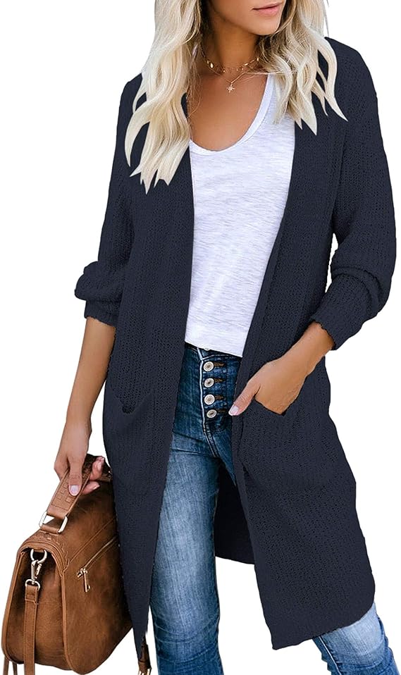 ACKKIA Women's Casual Long Sleeve Open Front Cardigan Knit Sweater Coat