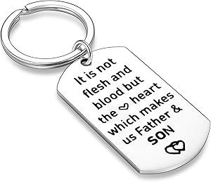 Stepdad Gifts from Stepdaughter Stepson Step Dad Keychain Key Tags Father’s Day Gifts for Stepfather Father in Law from Daughter Son (The Heart Which Makes Us Father & Son)