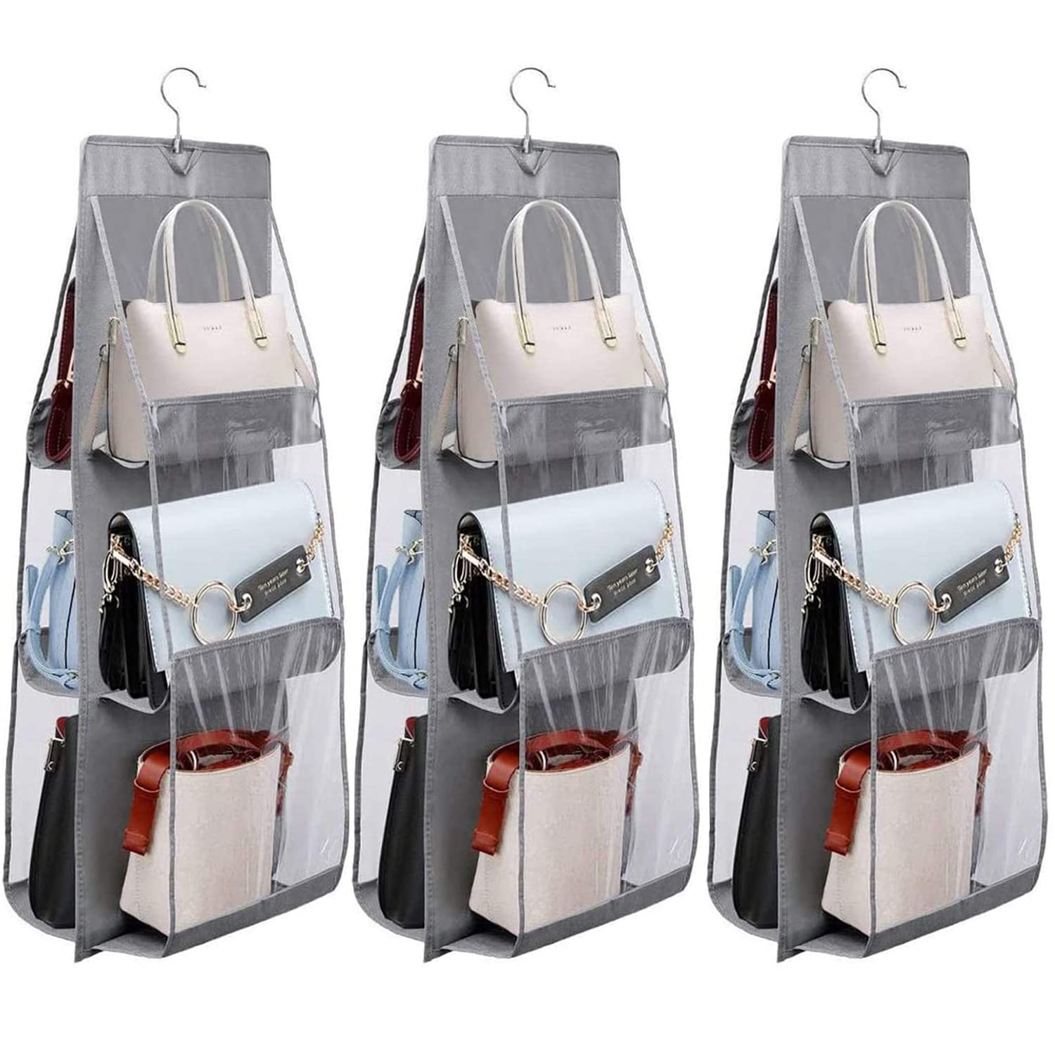 Sajier 3-Pack Nonwoven Wardrobe Organizer - 6 Pocket Handbag Storage Shelf Bag