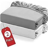 Twin Fitted Sheets 2 Pack Only, Mattress Up to 14 Inches Deep Pocket, Ultra Soft and Breathable Twin Bed Sheets, Long Lasting Single Fitted Sheets, Grey and White
