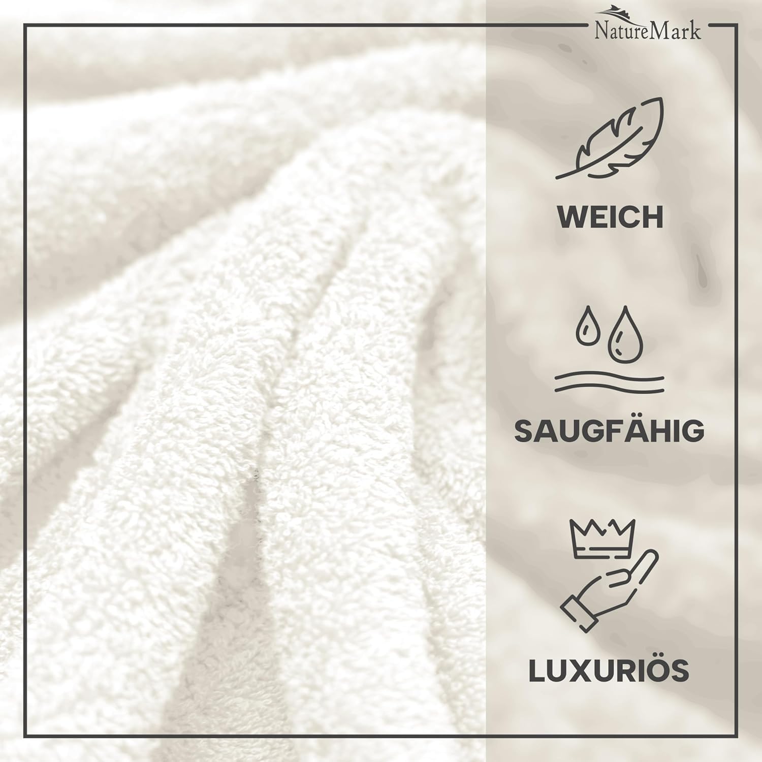 NatureMark Gästetücher – 20er Pack (30x50 cm), 100% Baumwolle, Oeko-TEX Zertifiziert, weich, saugfähig und pflegeleicht – Für Bad, Gäste & Spa – Natur/Creme 3
