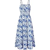 GRACE KARIN Summer Dresses for Women 2026 Vacation,Smocked Floral Maxi Dress,Boho Beach Sundress with Pocket Fashion Clothing