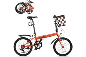 BGGFNZ 20 Inch Folding Bike for Adults, 7 Speed Foldable Bike with Basket, Lightweight Folding Bicycle with Adjustable Seat & Front and Rear V-Brakes