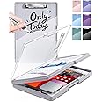Clearview Clipboard with 2 Storage, Dry Erase 8.5x11 Heavy Duty ClipBoards - High Capacity Coaches Clip Board with Pen Holder - Side Opening Plastic Nursing Clip Case (Lvory)