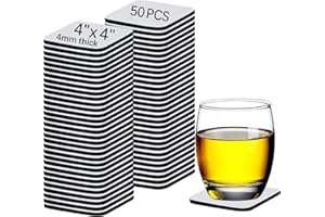 OKBA 50 PCS Sublimation Blank Cup Coasters Bulk, 4x4 Inch Square Blank Cup Mat Rubber for Sublimation Transfer Heat Press Printing DIY Crafts