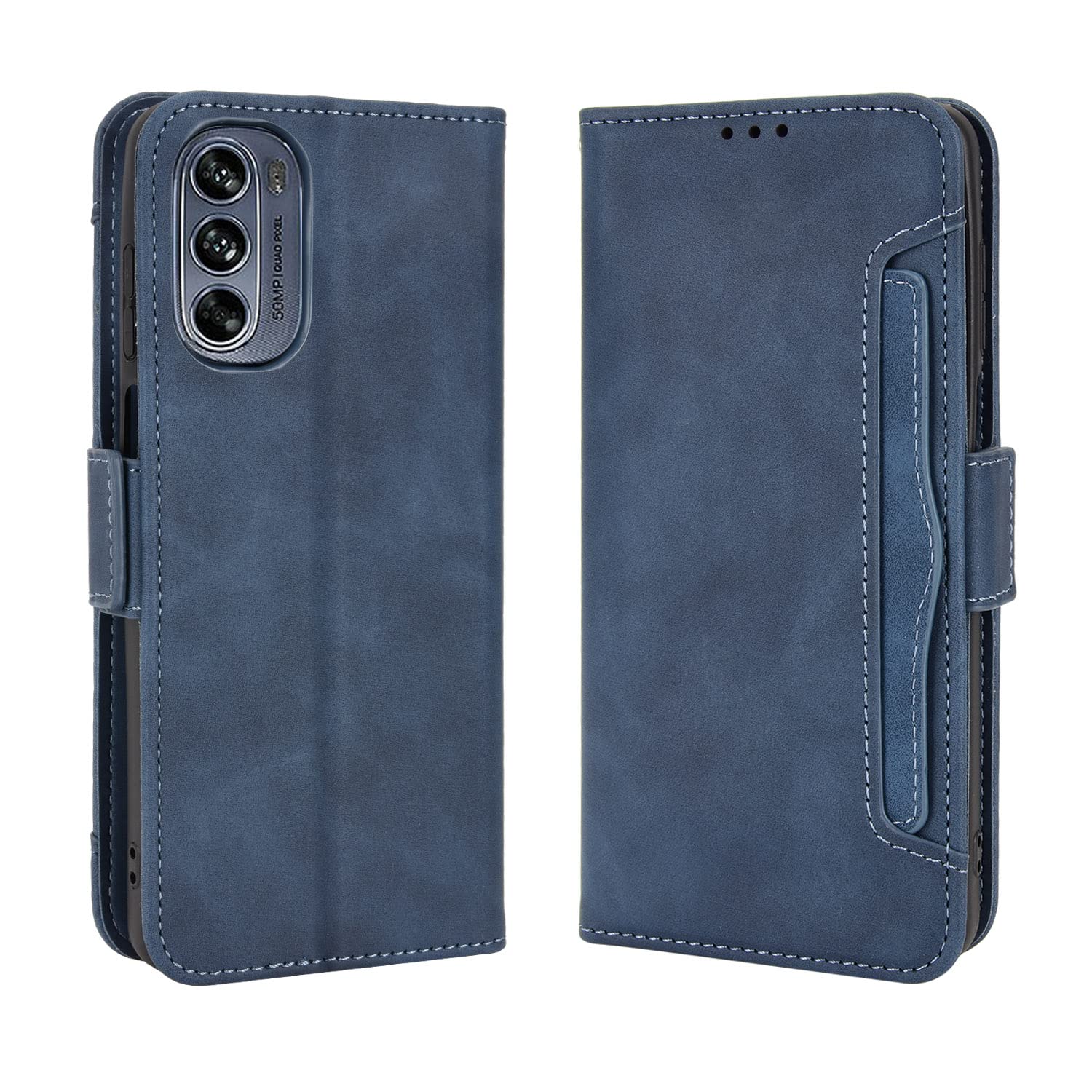 Sawiqpd Motorola Moto G62 5G Phone Case 6.5 Inch, Premium Leather Folio Flip Wallet Cover with Credit Card Pocket ID Slots Magnetic Stand Shockproof Protective Cover Case for Motorola Moto G62, Blue