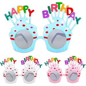 Classicseali 3 Pairs Birthday Glasses, 3 Colors Happy Birthday Glasses, Sweet Cream Cake Birthdays Party Glasse, Birthdays Su