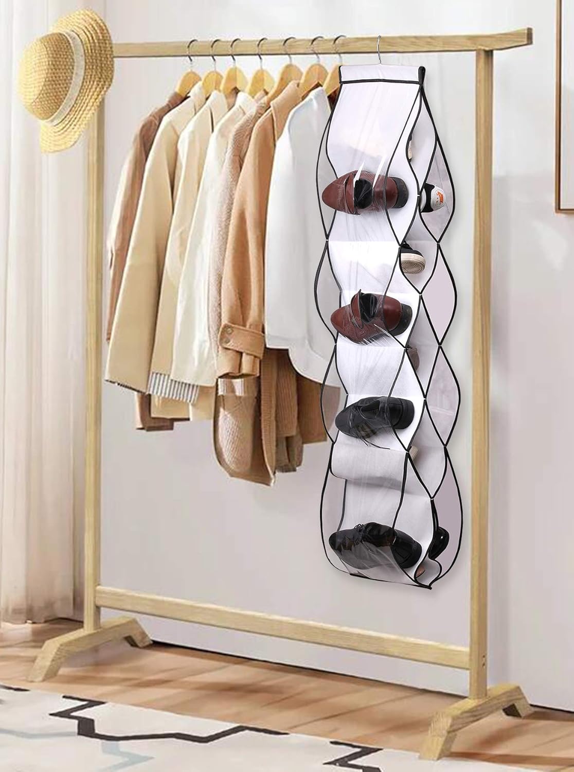 pvc boot rack on Amazon Com Sleeping Lamb 13 Extra Large Pockets Hanging Shoe Organizer For Closet Shoe Rack Hanger For Handbags Purses Holder With Rotating Hook White Home Kitchen