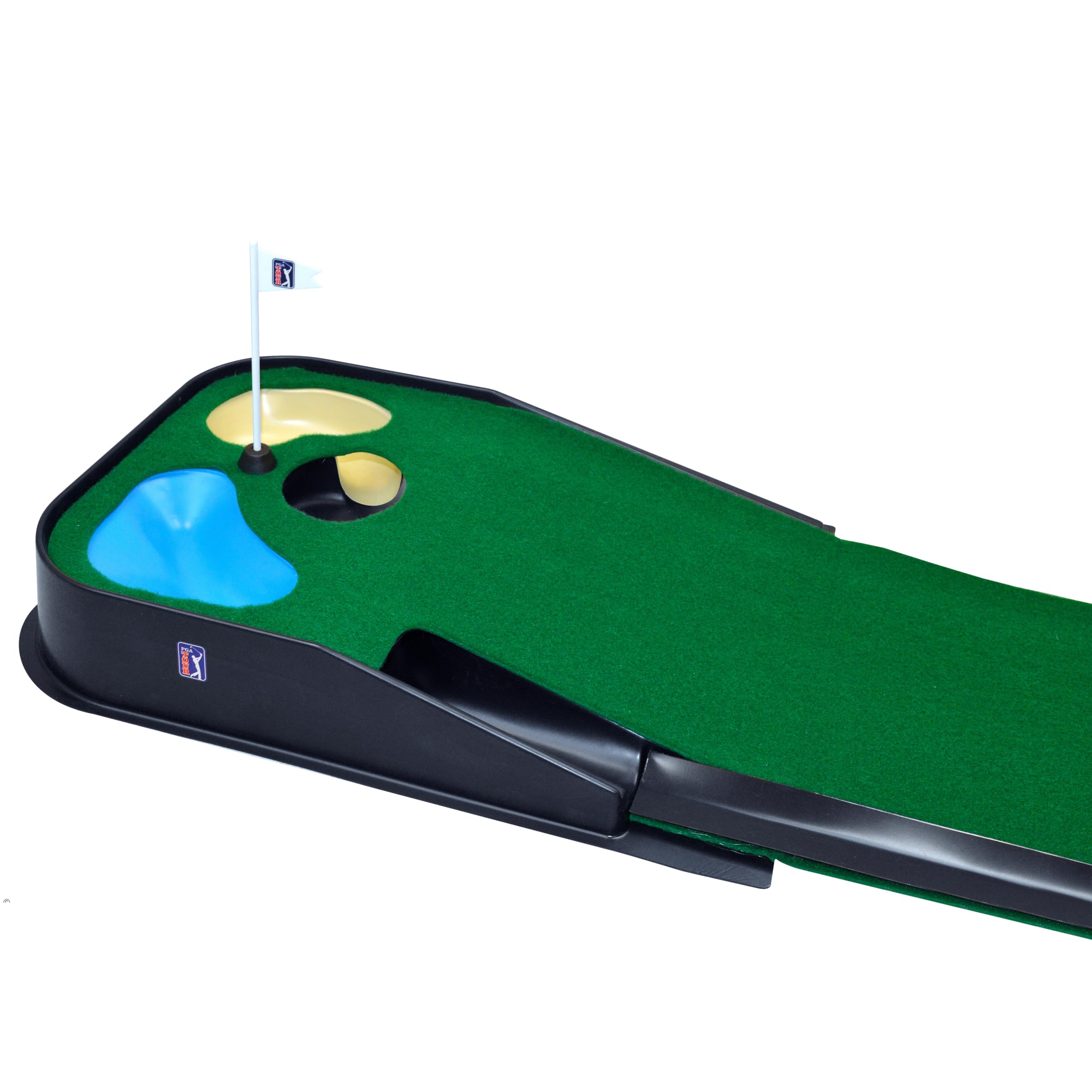 PGA TOUR Indoor & Outdoor Golf Putting Mat with Gravity Ball Return, 200cm Length, 34cm Width, Simulated Grass, Water & Sand Hazards, Golf Training Practice Equipment at Home or Office