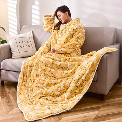 Amazon ふわふわ 毛布を投げる コットン アレルギーを防ぐ 毛布を投げる 多機能 ウェアラブル 昼寝用 着る毛布 柔らか フランネル あったか 耐久性のある 黄色 150x200cm 59x78in ブランケット 毛布 オンライン通販