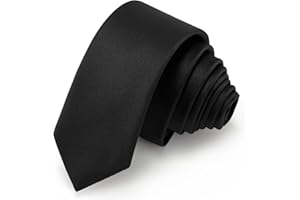 Junmaxroad Boys Black Tie Satin Solid Color Necktie for Teen Wedding School Graduation with Gift Box